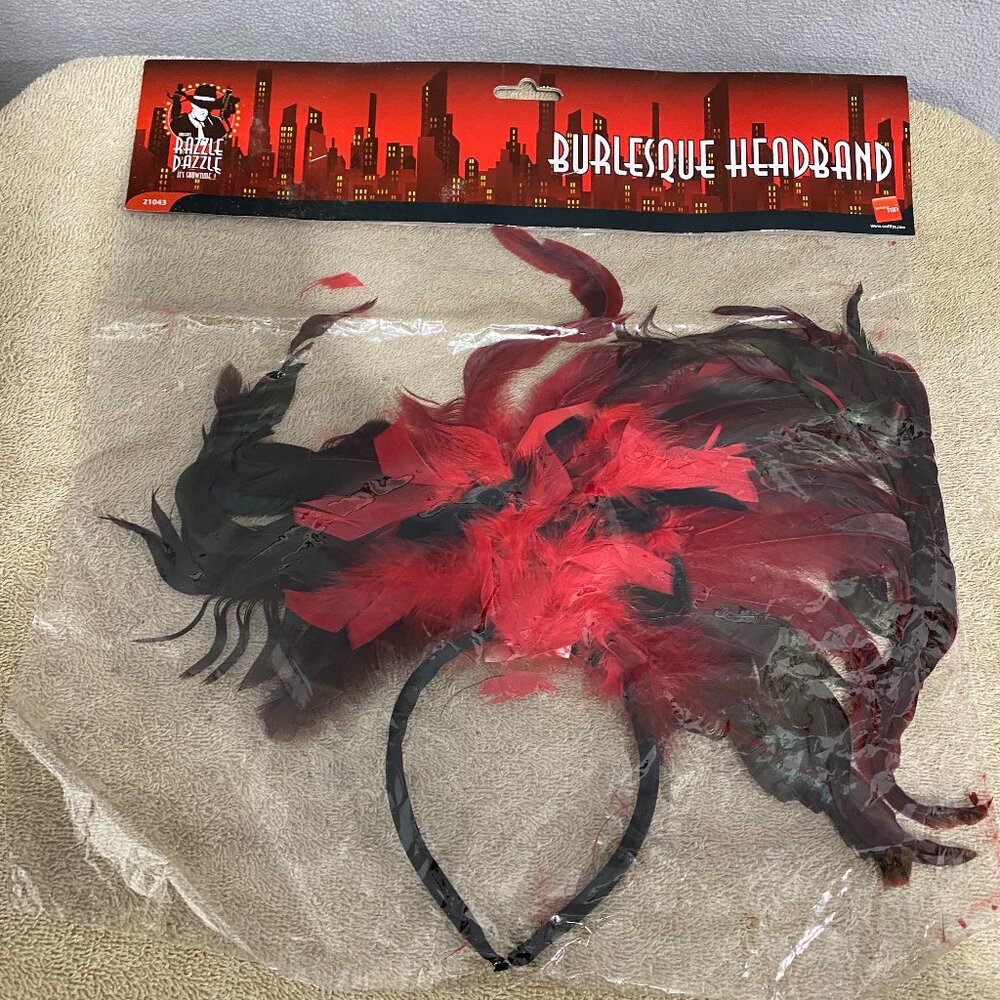 Smiffy's Burlesque Feather Headband Red Black Showgirl Flapper Costume Accessory
